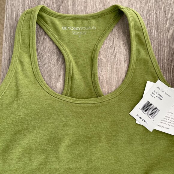 NWT! Beyond YOGA Spacedye Step Up Racerback Tank - Fern Green Heather / S - Picture 5 of 5